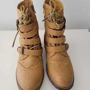 Tan Material Girl Faux Leather Brogue ankle boots.
